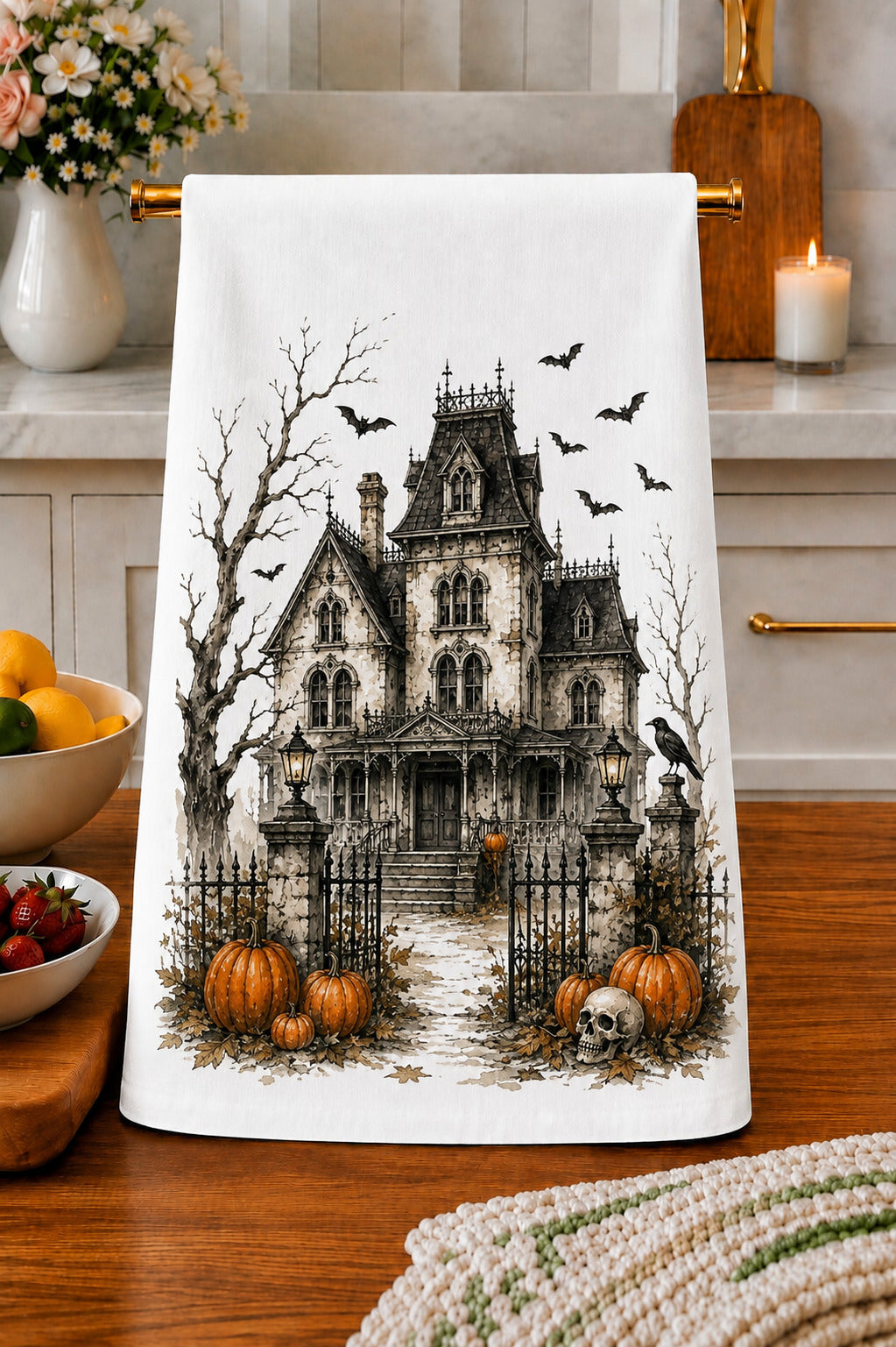 Halloween Haunted House Kitchen Towel