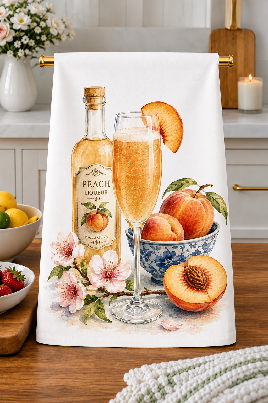 Peach Bellini Cocktail Kitchen Towel