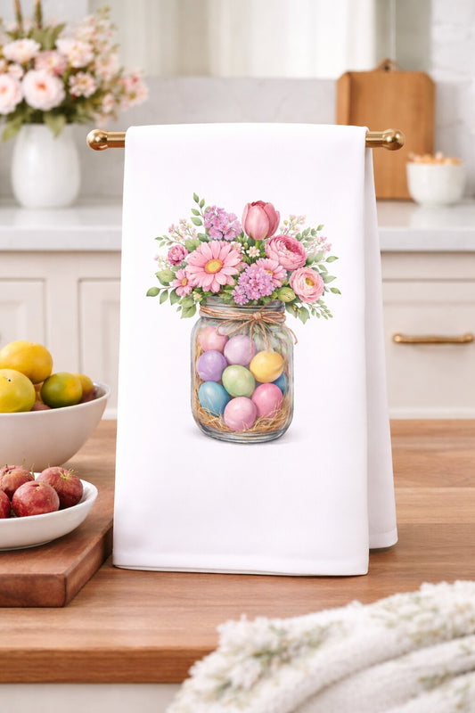 Spring Egg Bouquet in Mason Jar Kitchen Towel