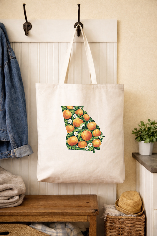 Colorful Georgia State with Peaches Tote Bag