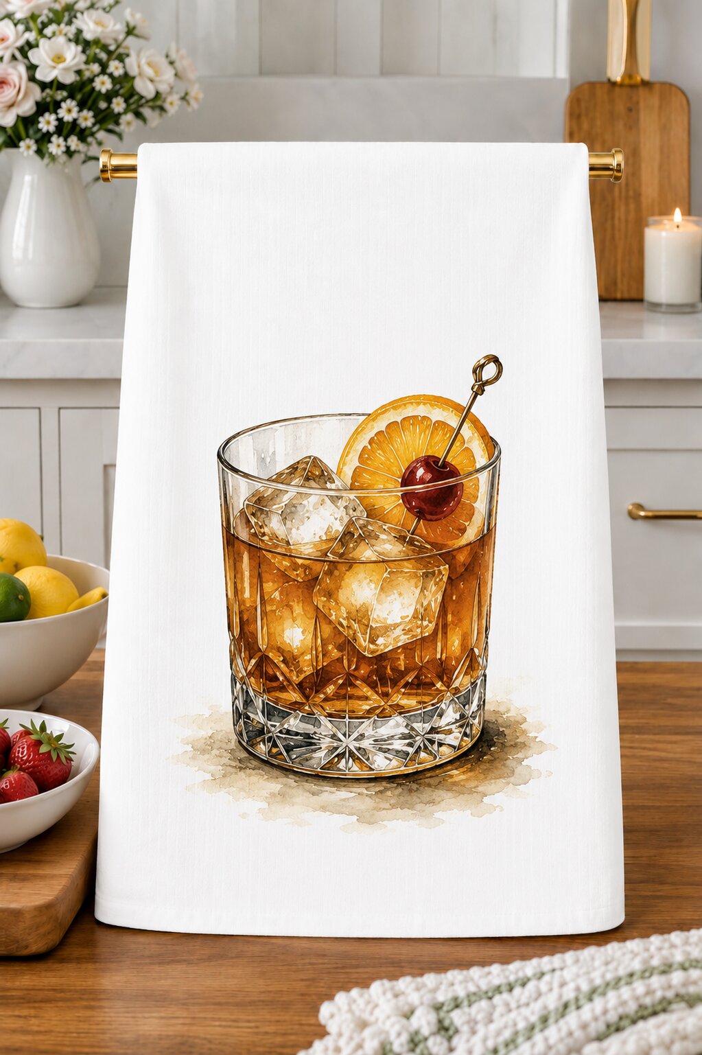 Old Fashioned Cocktail Kitchen Towel
