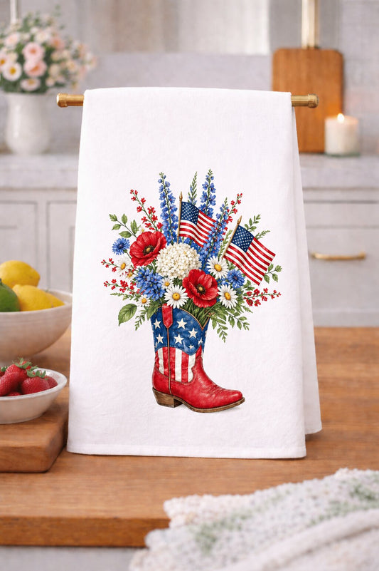 Patriotic Floral Boot Kitchen Towel
