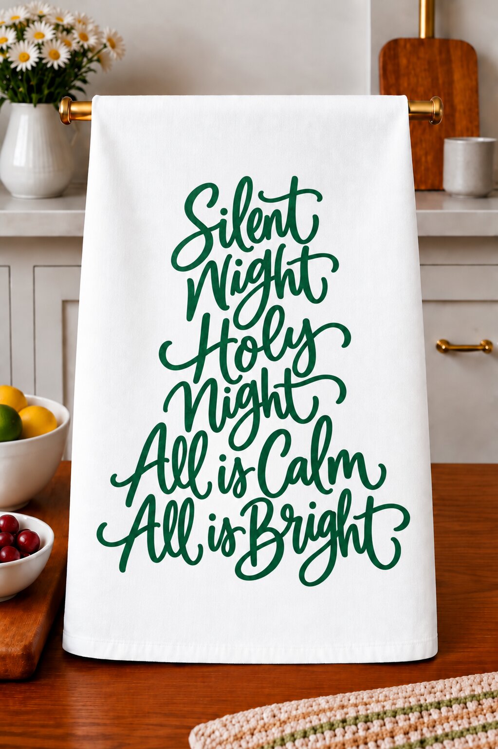 Silent Night Words Christmas Kitchen Towel