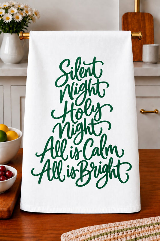 Silent Night Words Christmas Kitchen Towel