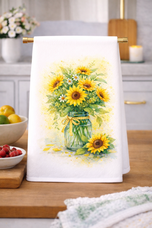 Sunflowers in a Mason Jar Kitchen Towel