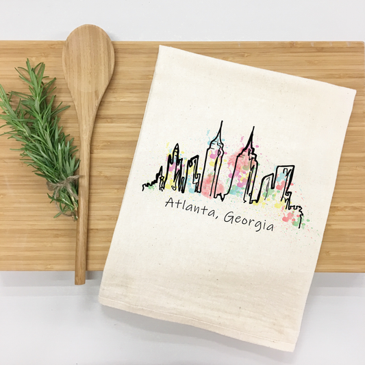 "Atlanta Skyline Watercolor" Kitchen Towel